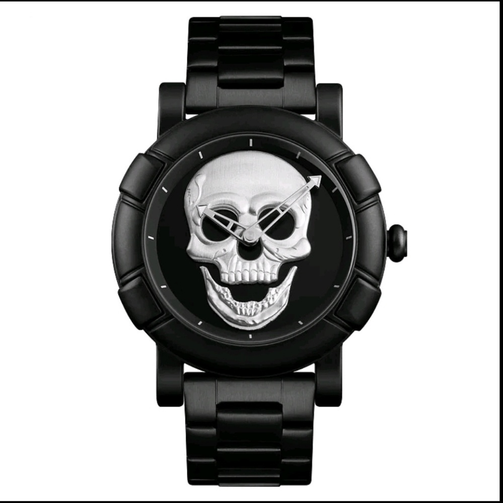 Mens stainless steel skull watch, skull watch